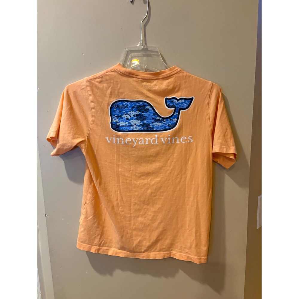 Vineyard Vines Boys Peach Orange Camo Whale Pocket T-Shirt Size M 12-14